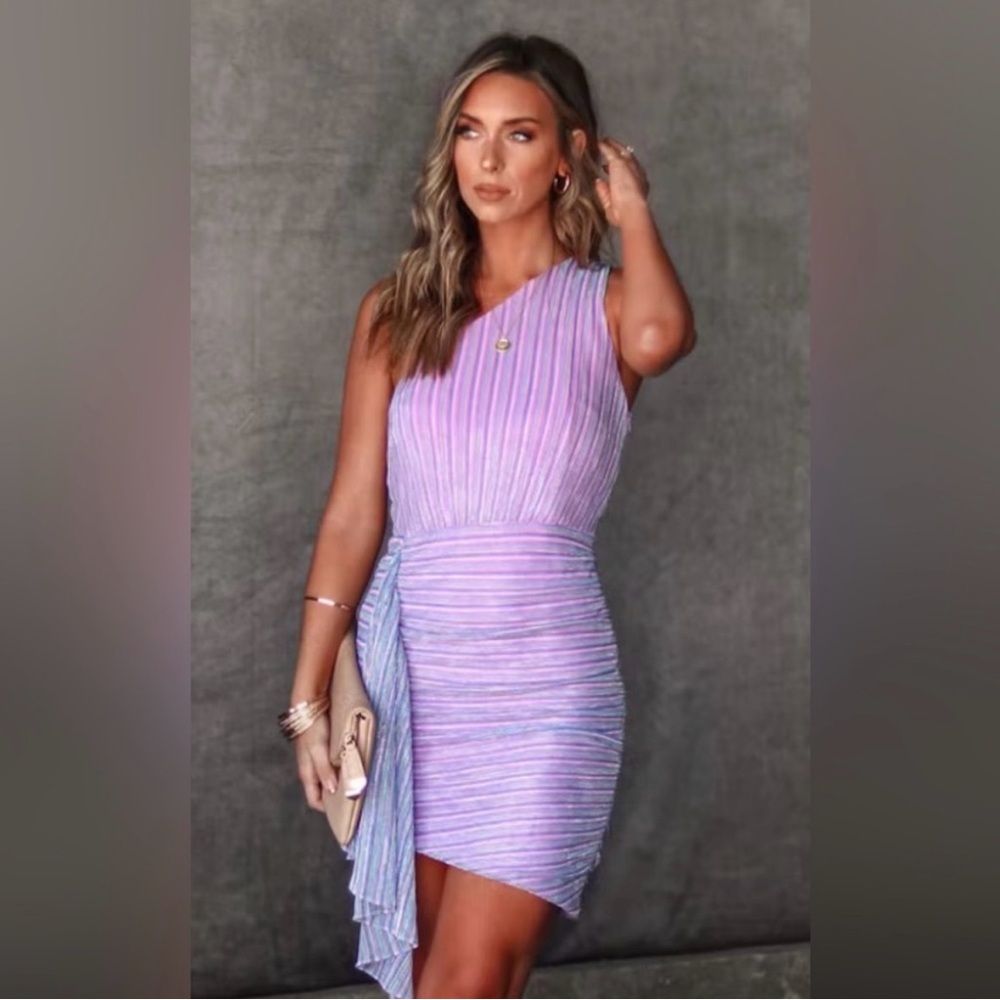 VICI Plisse Metallic One Shoulder Dress